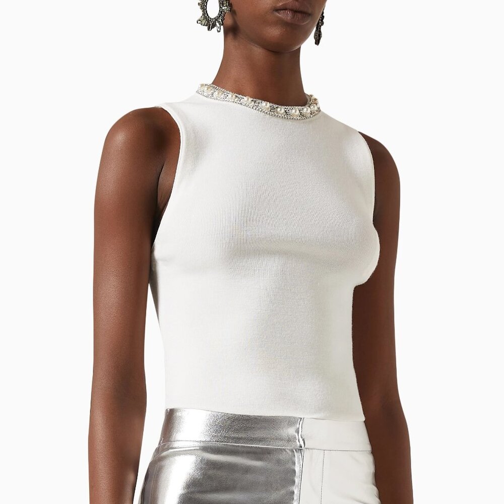 Alice + Olivia - Amity Cropped White Tank Top Sweater Vest